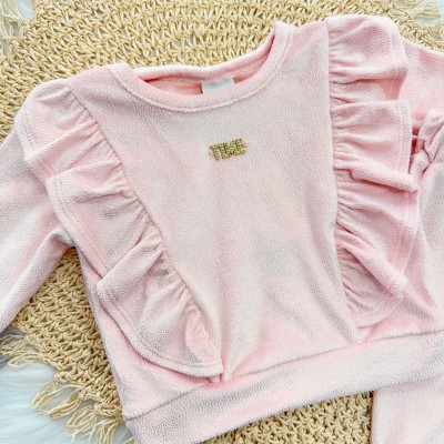 Conj. Blusa Manga Longa e Calça em Plush Foil com Brilhos Time - Rose
